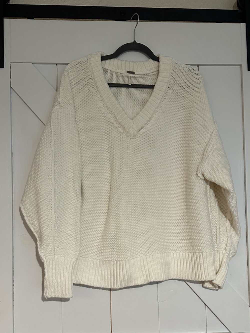 Free People Cream V-Neck Knit Sweater - Women's Cozy Pullover